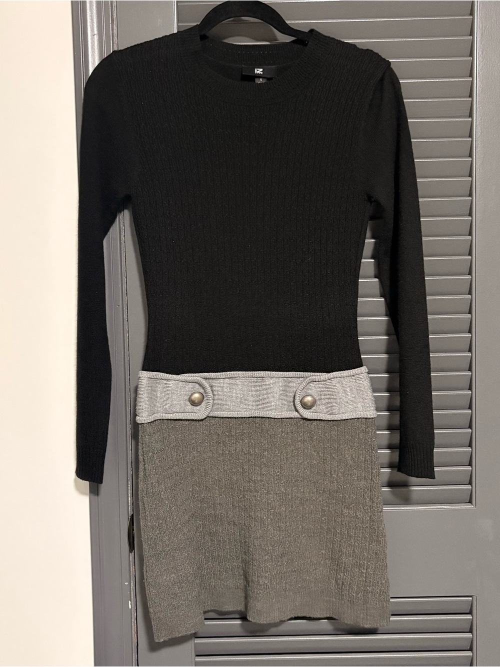 Iz Byer Black Knit Sweater Dress with Decorative Waist Buttons